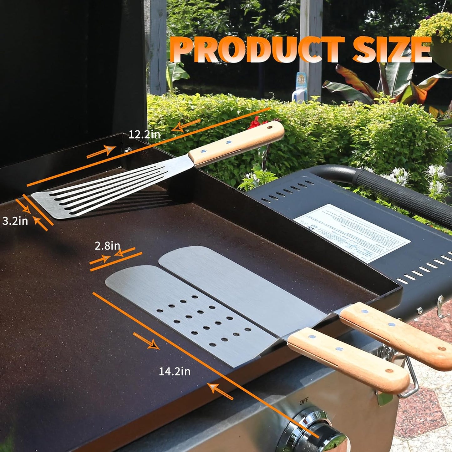 3-Piece Griddle Spatula Set for Flat Top Grill – Stainless Steel Turner Kit with Wooden Handles, Heavy Duty BBQ Accessories for Teppanyaki, Outdoor Cooking & Smash Burgers