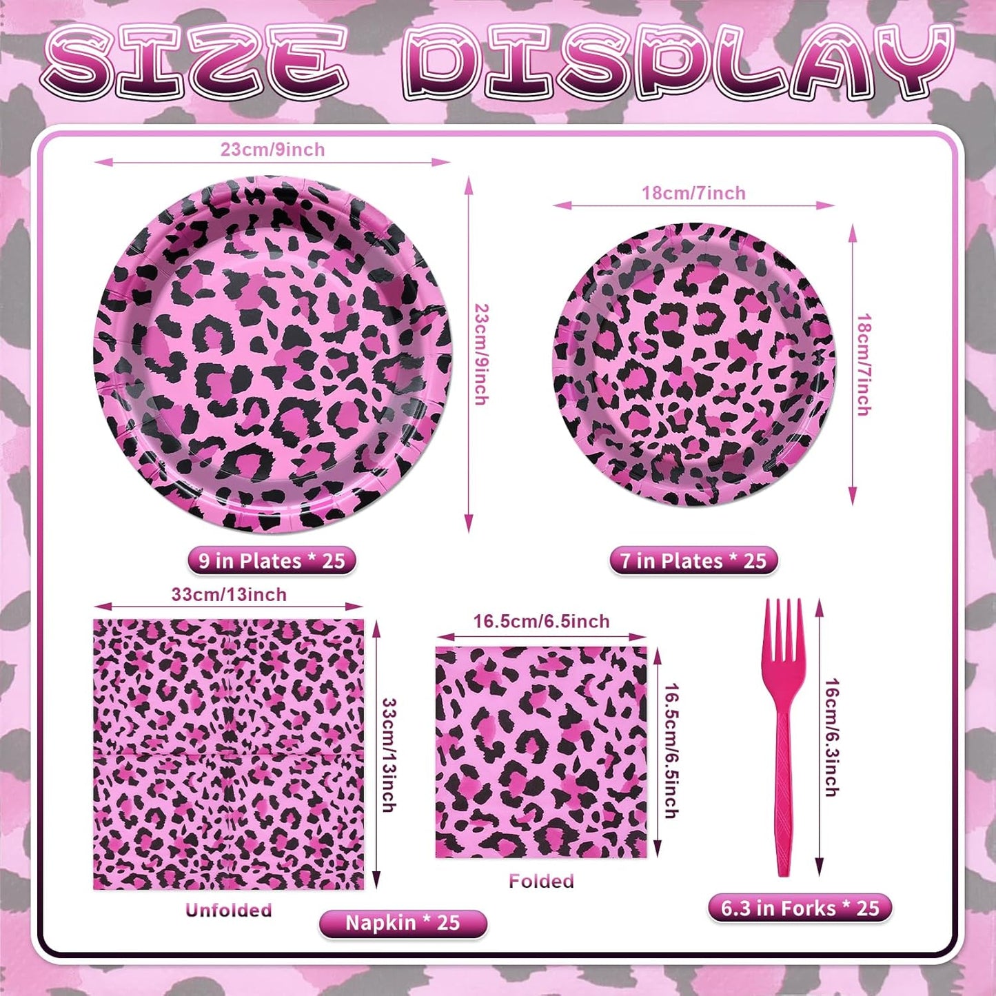100 Pcs Pink Leopard Print Party Tableware Set – Disposable Animal Print Plates, Napkins, and Forks for Wild Birthday Parties, Safari Themes, and Glam Celebrations – Serves 25