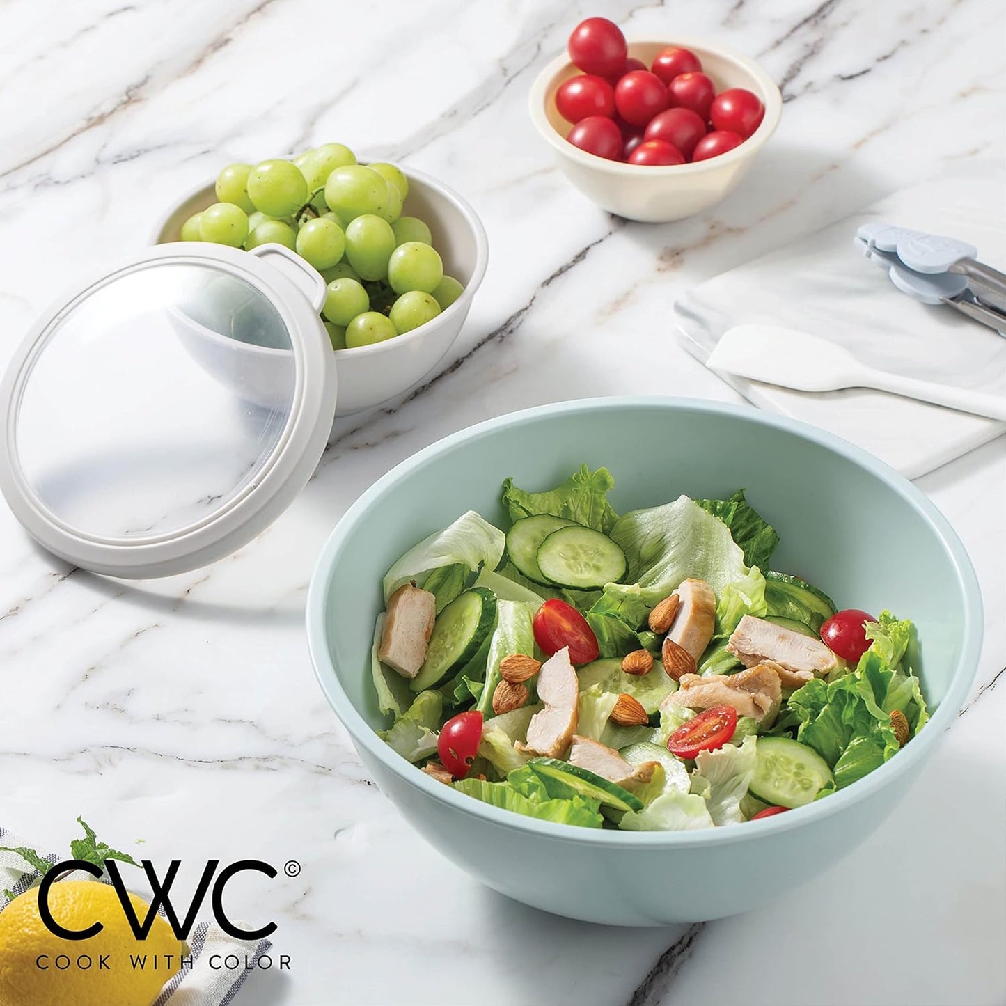 COOK WITH COLOR Nesting Mixing Bowls - 12 Piece Plastic Bowl Set with Lids, Microwave Safe (Mint Ombre)