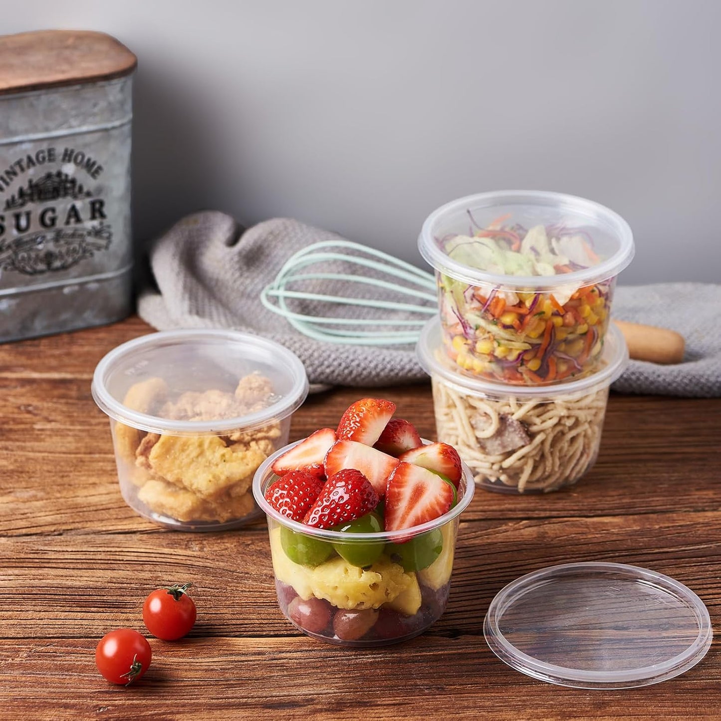 [150 Set - 16 oz. Plastic Deli Disposable Food Storage Containers With Airtight Lids