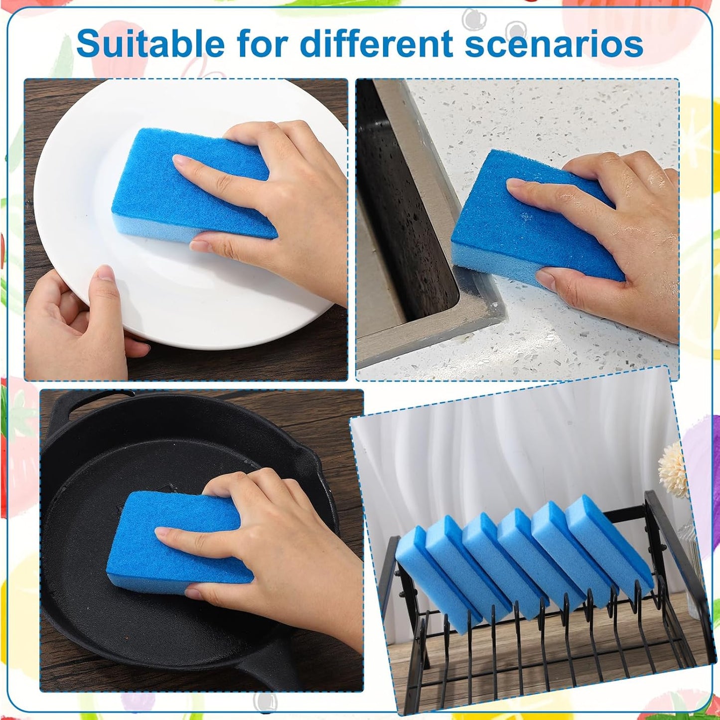 50 Pcs Individually Wrapped Sponges, Uncompressed Non Scratch Scrouing Sponges for Household Cleaning Dishes Kitchen Airbnb Apartment Car Bike Blue