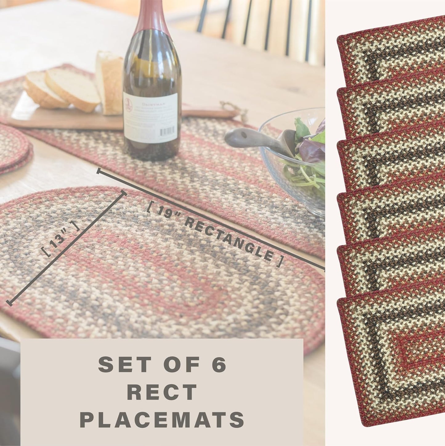 Homespice Chester Dining Placemats, Warm Lodge and Cabin Decor, Set of 6, Red - 13x19 Rectangle Table Mats - Vibrant Colors, Durable, Easy to Clean and Protects Furniture