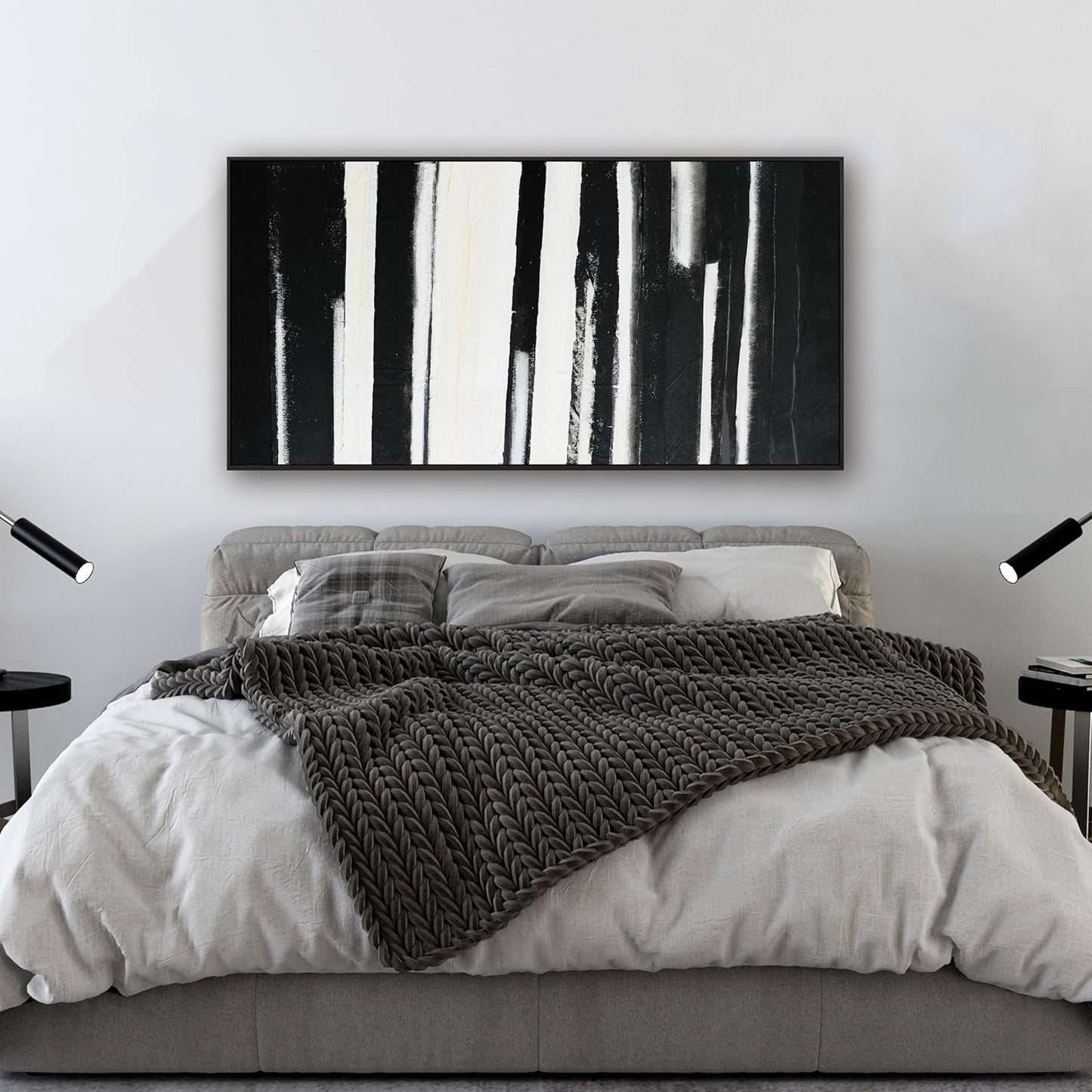 Black and White Abstract Canvas Wall Art Decor Modern Wall Decorations Home paintings Decor Wall Art Prints Framed Minimalist Stripes Artwork for Living Room Wall Bedroom Kitchen Office Decor 20"×40"