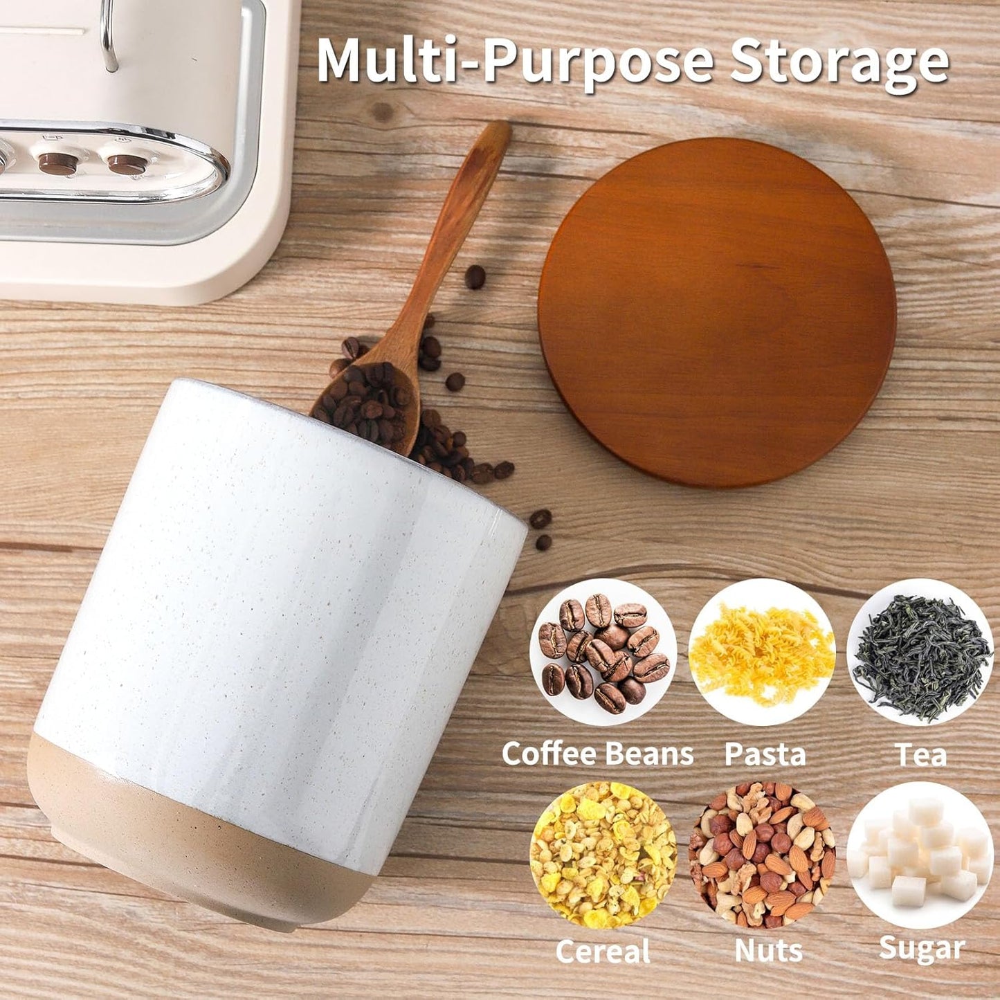 Ceramic Food Storage Jar,Coffee Canister for Countertop with Lids Airtight,Large Flour,Cereal,Spices,Beans,Rice and Candies Containers for Kitchen and Home,Farmhouse Kitchen Decor,80 OZ White