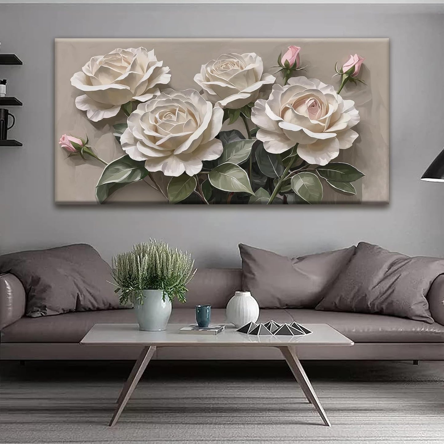 Large Wall Art For Living Room Floral Wall Art Decor Modern Canvas Art Wall Decor 29" X 58" Painting White Flower Wall Art For Bedroom Home Office Home Artwork