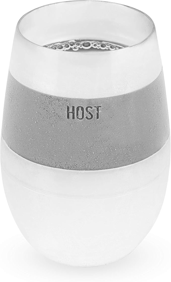 HOST Cooling Cup Plastic Double Wall Insulated Freezable Drink Chilling Tumbler with Freezing Gel Wine Glasses for Red and White Wine, 8.5 oz, Grey Set of 1