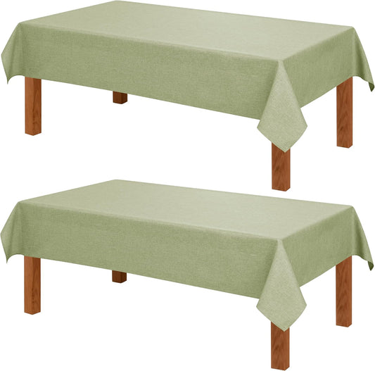 Hiasan 2 Pack Faux Linen Rectangle Tablecloth - Wrinkle and Stain Resistant Washable Table Cloth for Kitchen Dining Room Holiday Table Cover for Party Dinner, Green, 60 x 120 Inch