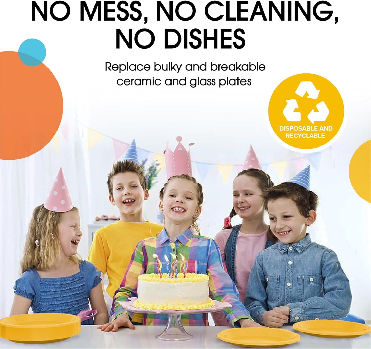 Exquisite Party Solids Yellow Plastic Plates For Party Supplies 10" Yellow Disposable Plates Heavy Duty 50 Pcs Plastic Dinnerware Sets Heavy Duty 350 GSM Disposable Dinnerware Set