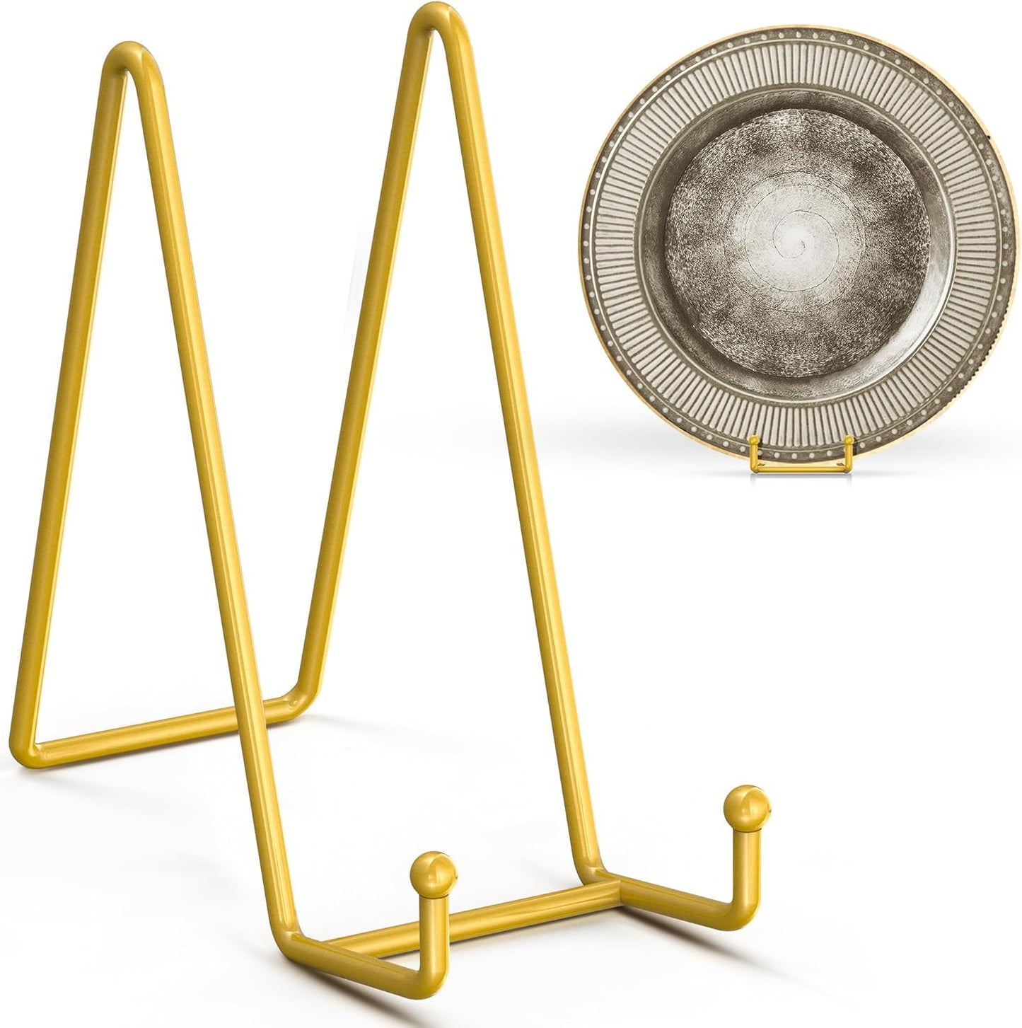 TR-LIFE 4 Pack 8 Inch Plate Stands/Holder for Display, Large, Gold Metal Picture Stand, Decorative Platter, Book, Plaques, Photo Frame Easel