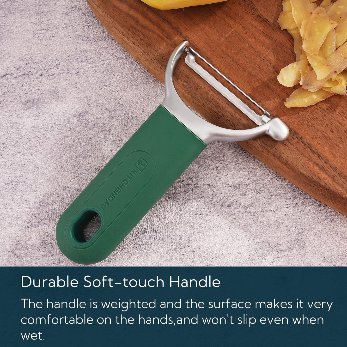 KITCHENDAO Swivel Vegetable Potato Peeler for Kitchen, Japanese Stainless Steel Sharp Blade, Heavy Duty Die-cast Construction Y Peeler, Built-in Eye Remover, Soft-touch Handle, Dishwasher Safe, Green