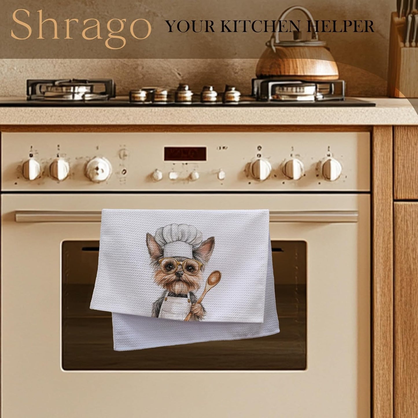 Funny Yorkshire Terrier Chef Kitchen Towels, Gifts for Dog Lovers Dish Tea Towels for Kitchen, Chef Gifts for Men Women Decorative Hand Towel, 16x24 Inch