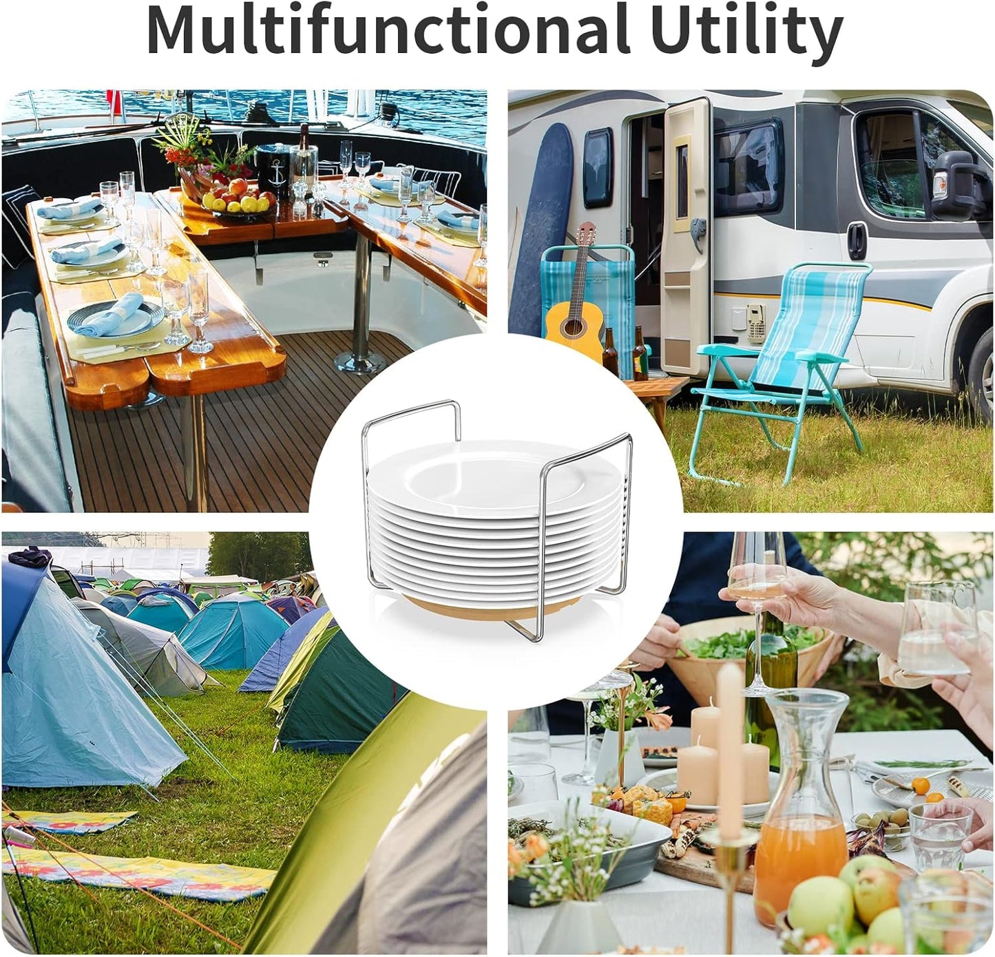 Wisuce Dish Racks for Kitchen Countertop Organizer - Bamboo Plate Holder Adjustable Size | Stainless Steel 304 Portable Handle for Kitchen Drawer Countertop Cupboard Shelf