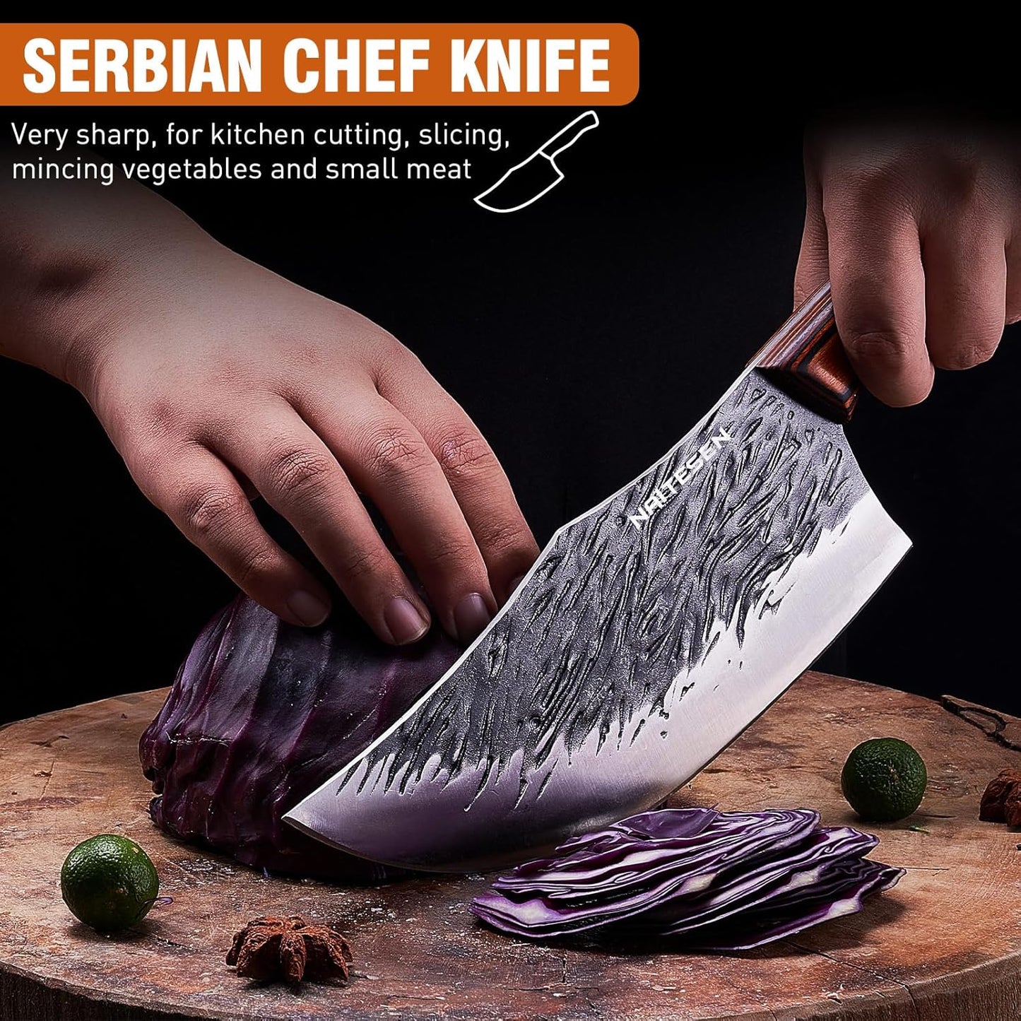 4PCS Hand Forged Butcher Knife and Kitchen Knife 2 in 1 Set, Heavy Duty Meat Cleaver Serbian Chef Knife Breaking Knife Boning Knife for Meat Cutting BBQ Gifts for Men Women