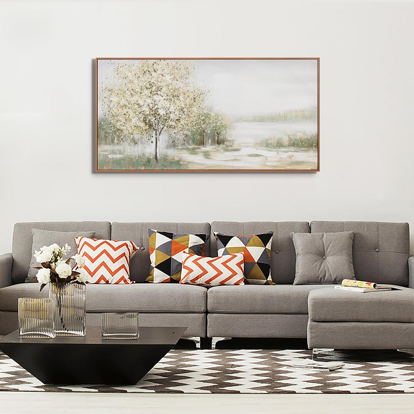 Framed Wall Art Spring Scene Nature Landscape Tree Artwork Decor Canvas Print Abstract Painting Picture Artwork Framed For Living Room Bedroom And Office Wall Decor 20x40 Inch