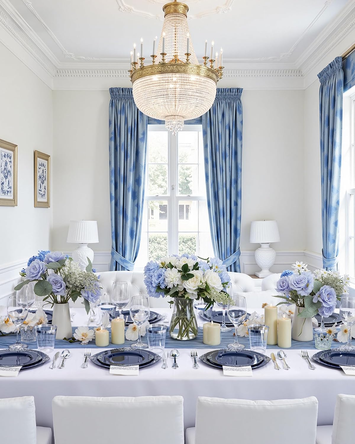 Hioasis 175pcs Blue and Silver Plastic Plates - Elegant Disposable Dinnerware Set Suitable for 25 Guests Include 10.25" Dinner & 7.5" Dessert Plates, Cutlery, Napkins, Cups for Party & Wedding