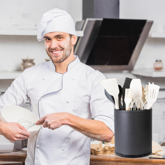 Utensil Holder,Large 360°Rotating Kitchen Utensil Holder For Counter,Cooking Silverware Organizer Stainless Steel Caddy Flatware Spoon Spatula Tool Cutlery Container