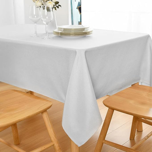 JIUZHEN Faux Linen Rectangle Tablecloth, Wrinkle Stain Resistant Farmhouse Textured Table Cloth Decorative Fabric for Kitchen, Dining, Party, Wedding,Outdoor Use,70 x 90 Inch,White