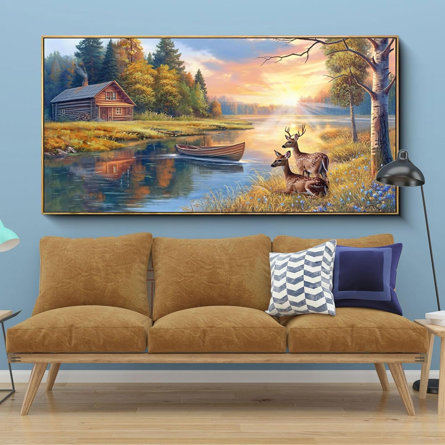 KLAKLA Large Deer Wall Art for Living Room Canvas Prints Decor Decoration Country Tractor Rustic Wildlife Artwork Ready to Hang for Bedroom Home Office Black Framed Wall Art