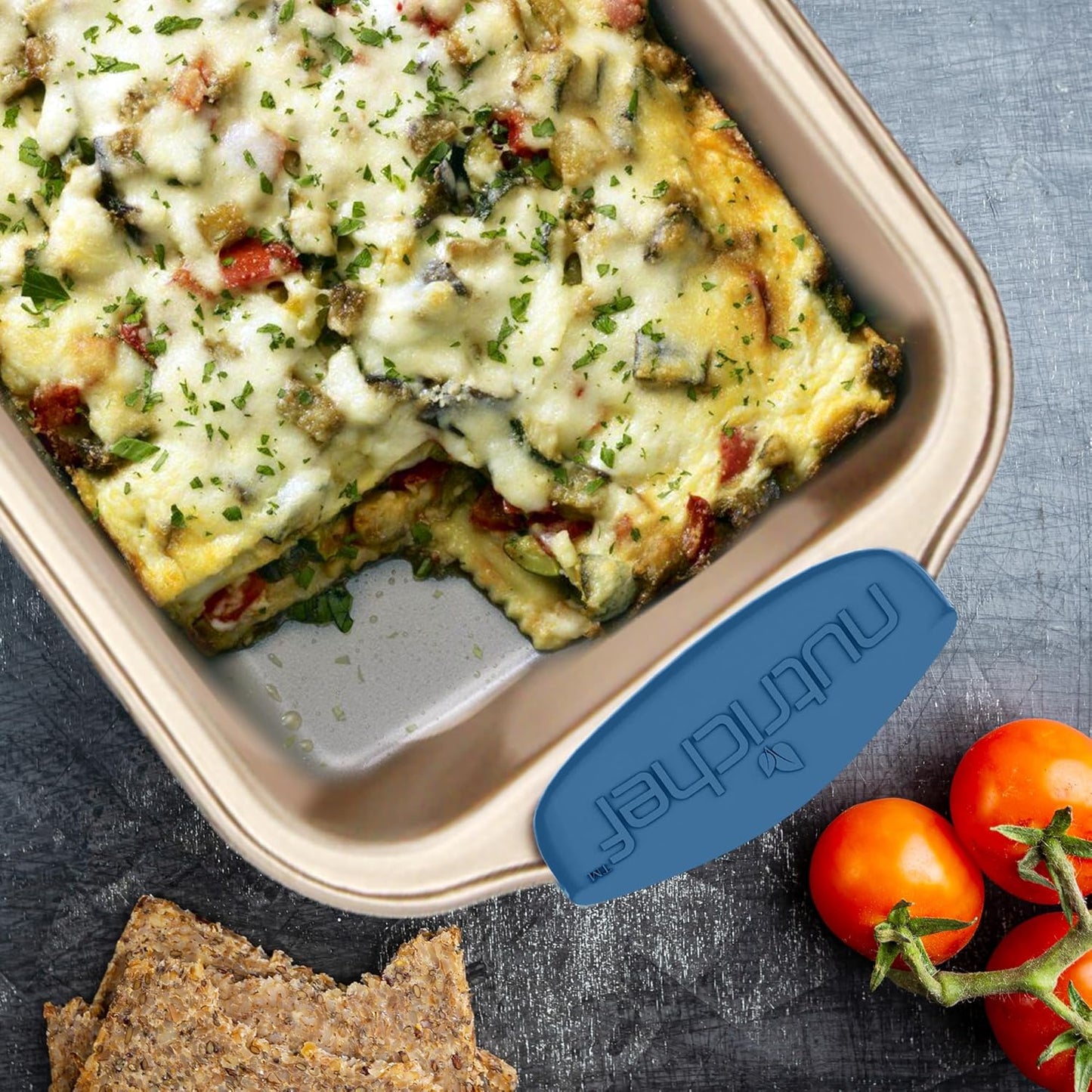 NutriChef 8-Piece Nonstick Bakeware Set - Heavy Duty Carbon Steel Baking Pans w/ Blue Silicone Handles - Pizza Crisper, Muffin & Loaf Pan, Round & Square Pans, Cookie Sheet - Champagne Gold