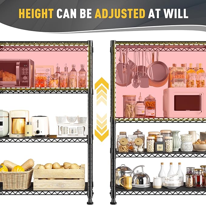 REIBII Wire Shelving Storage Shelves Metal Shelves Heavy Duty Shelving Adjustable Garage Storage Wire Shelf Pantry Shelves for Bedroom Kitchen Rack 35.5''W x 14''D x 59''H