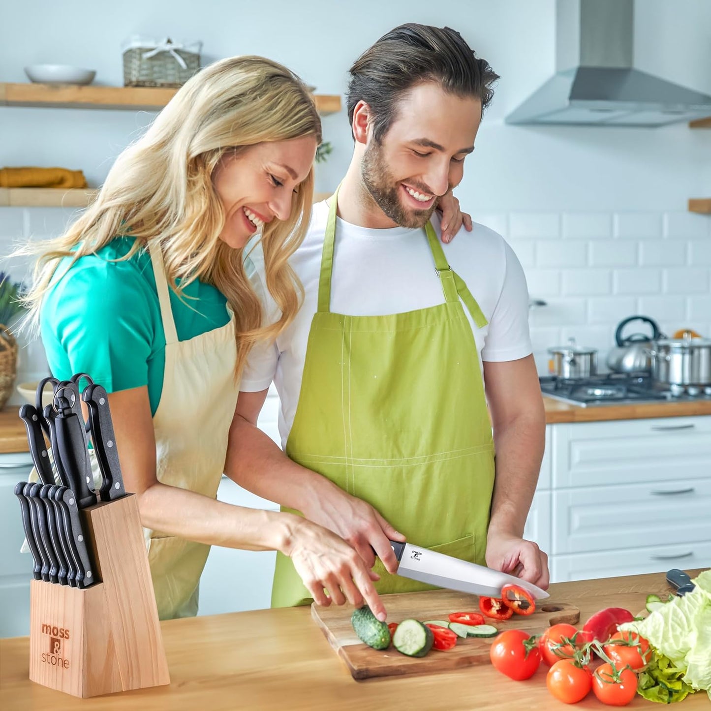 Moss & Stone 14 Pcs Knife Block Set Stainless Steel, Premium Forged Kitchen Knives Set with High-Carbon Blades, Ergonomic Handle, Sharp Blade, Rust Resistant, Modern Style for Home & Chef, Black