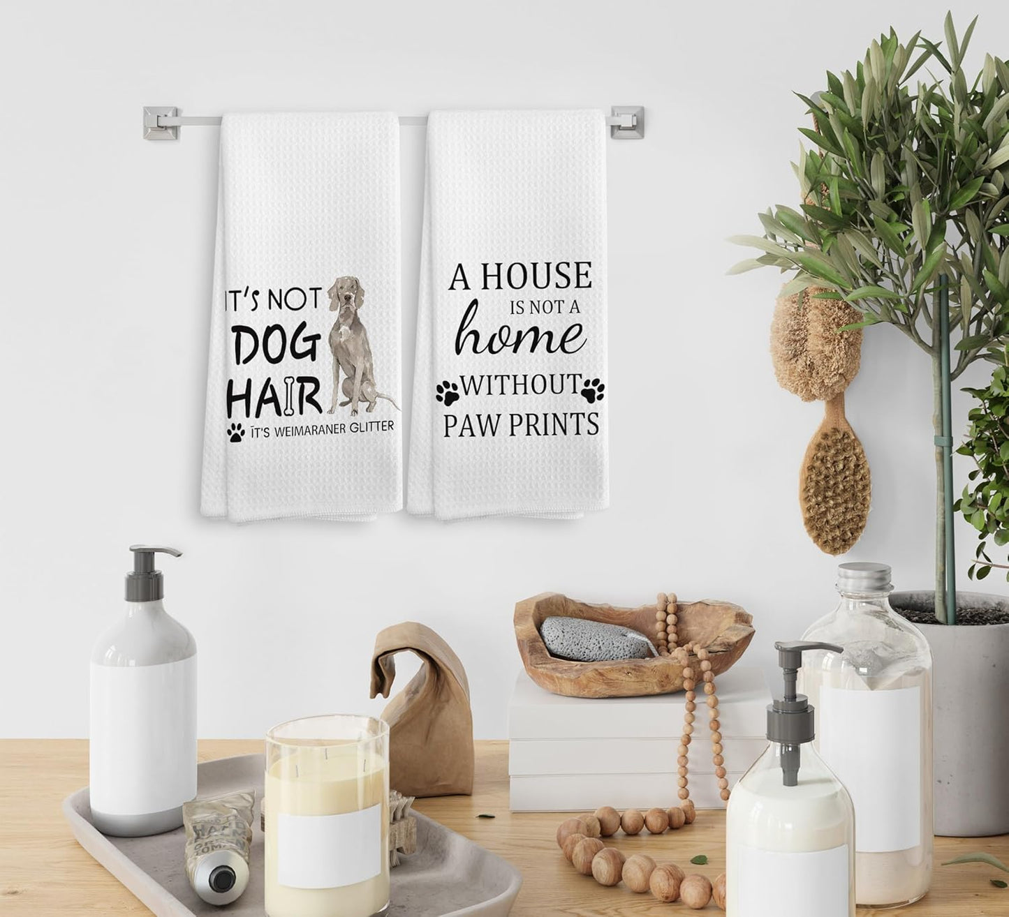 Weimaraner Towel Set - 2 Dog Kitchen Towels & Dishcloths, 1624 Inches