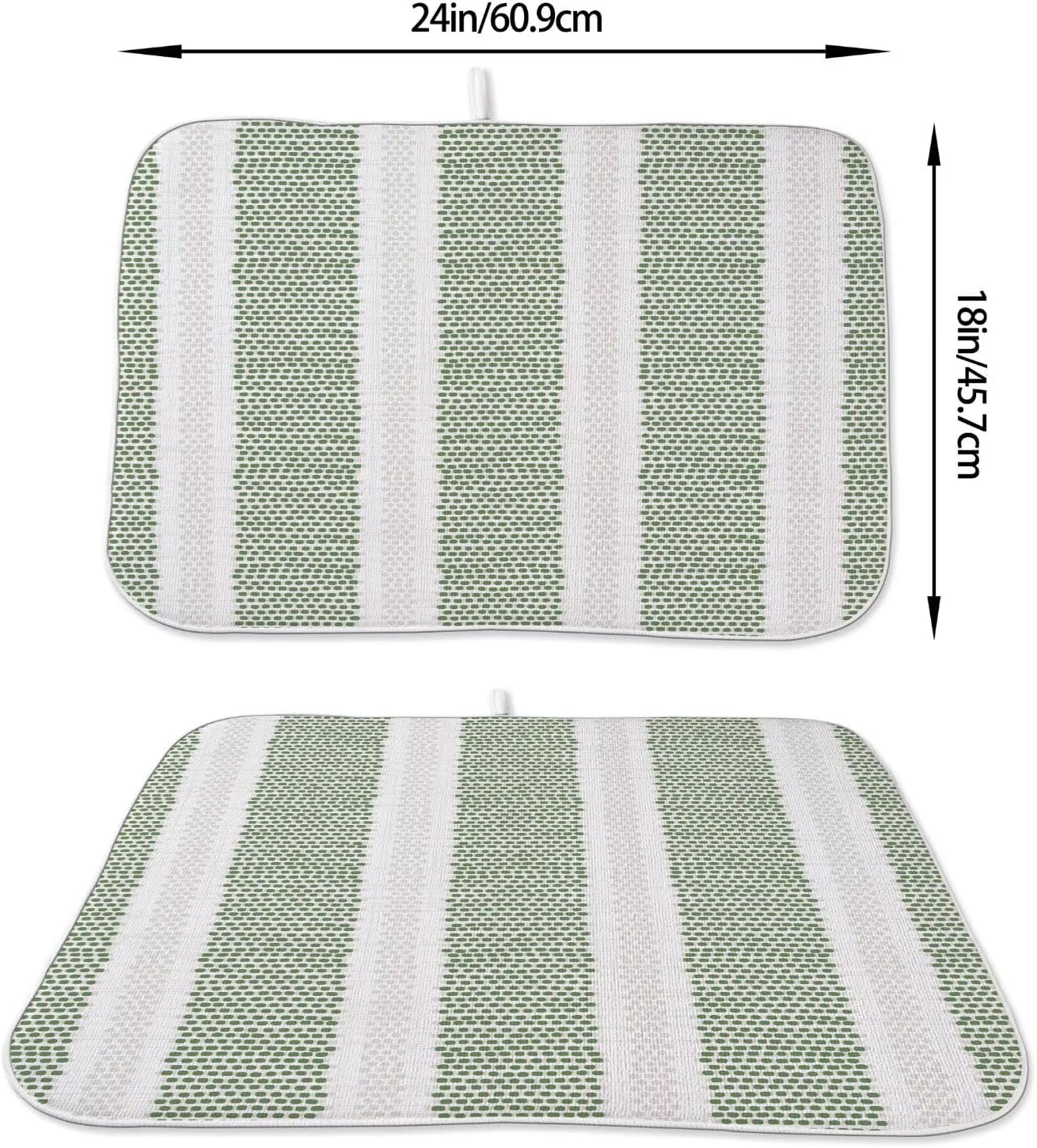 Boho Sage Green Dish Drying Mat 18 x 24 inch Modern Geometry Polka Dot Striped Decorative Drying Mats Microfiber Absorbent Dish Washable Draining Mat for Kitchen Counter Decor