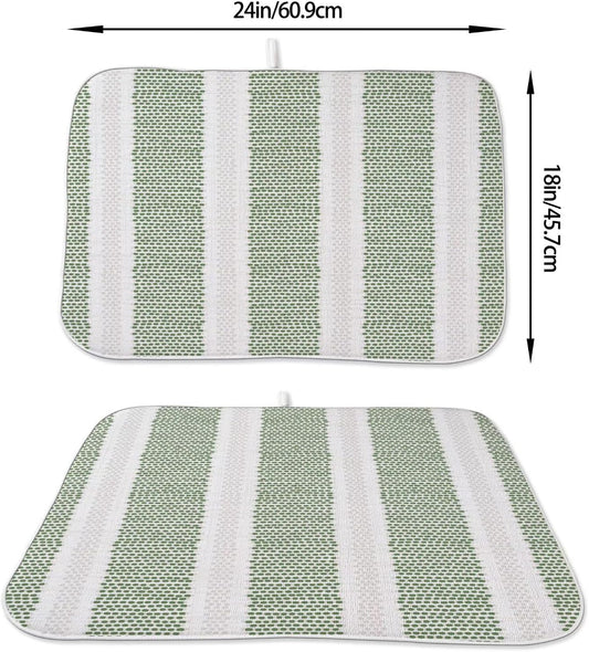 Boho Sage Green Dish Drying Mat 18 x 24 inch Modern Geometry Polka Dot Striped Decorative Drying Mats Microfiber Absorbent Dish Washable Draining Mat for Kitchen Counter Decor