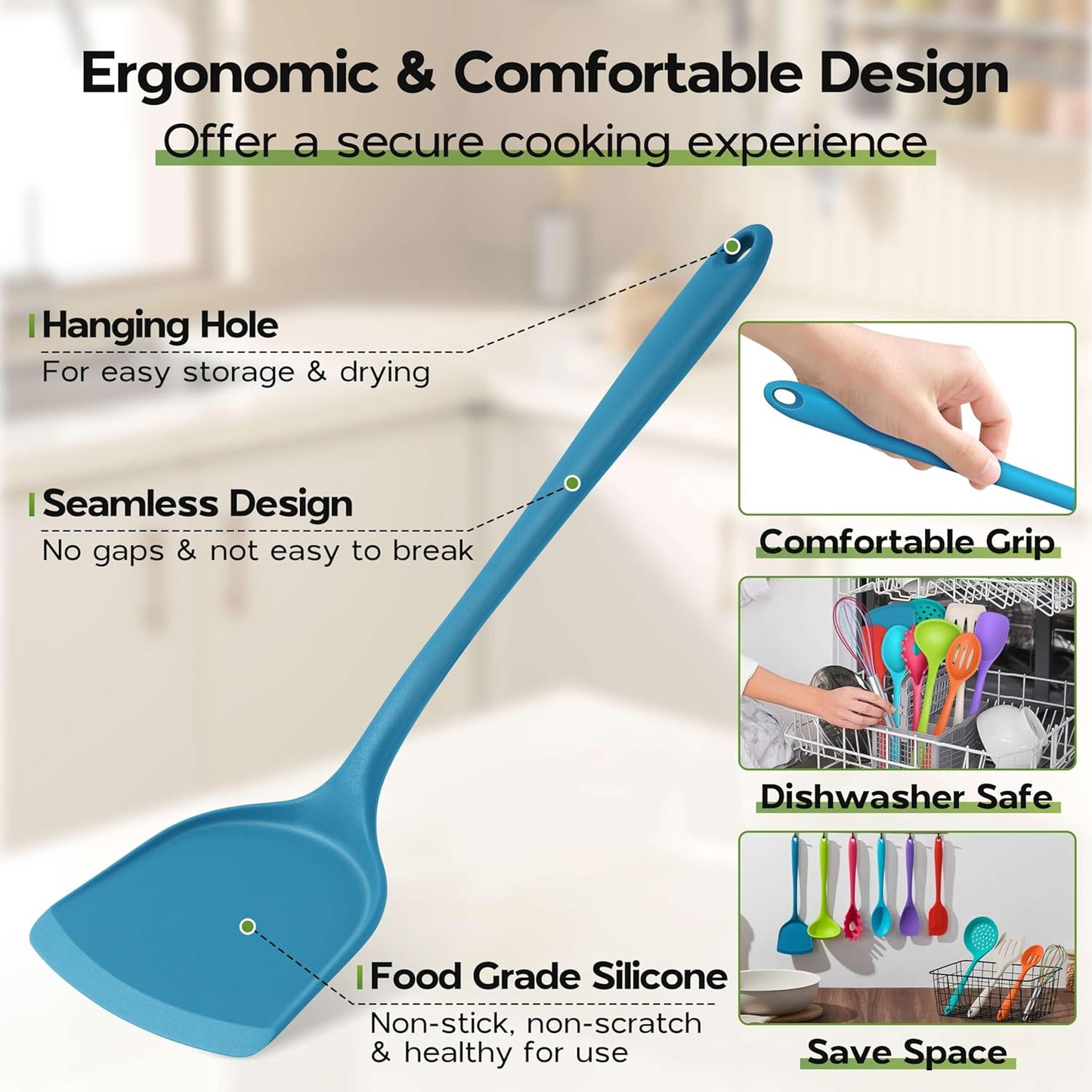 Onader Silicone Kitchen Utensils, Non Toxic Cooking Utensils Set for Nonstick Cookware, Kitchen Gadgets Tools Set of 10 - Colorful