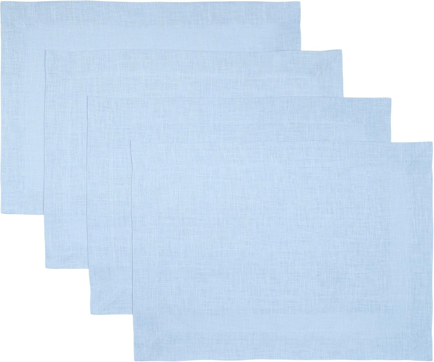 D'Moksha Homes Linen Placemats 14 x 19 Inch - Powder Blue Placemats Set of 4-100% Pure Linen Table Place Mats for Fall, Autumn and Halloween - Handcrafted and Machine Washable