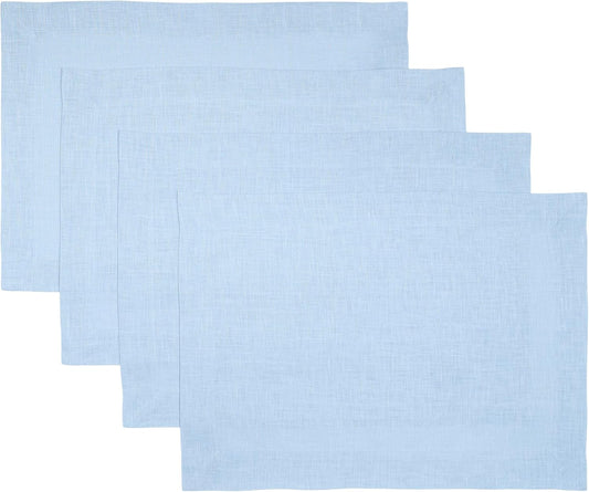 D'Moksha Homes Linen Placemats 14 x 19 Inch - Powder Blue Placemats Set of 4-100% Pure Linen Table Place Mats for Fall, Autumn and Halloween - Handcrafted and Machine Washable