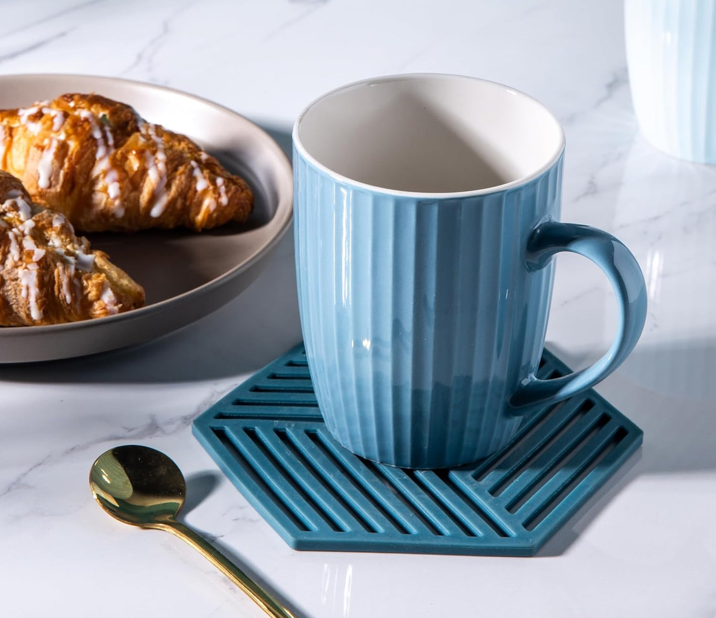 11 Ounce Porcelain Mugs, Set of 6, Tea and Cocoa Mug Set, Sea blue