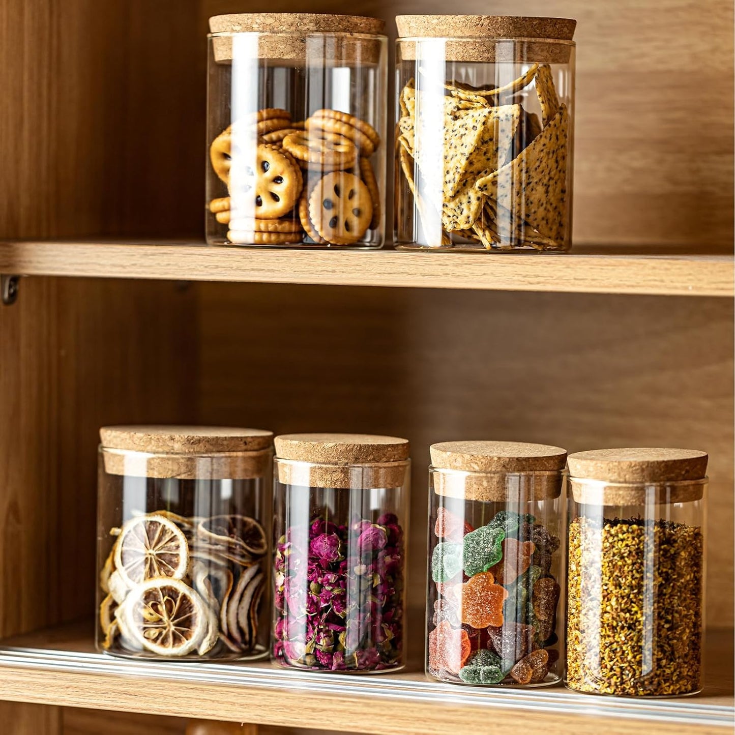 Airtight Glass Jars with Cork Lids -set of 8 (4 Large 16oz & 4 Small 10oz) Kitchen Storage Containers for Tea, Cereal, Spices, Beans, Candy | Wedding, Pantry, Biscuit Organization (8PCS)