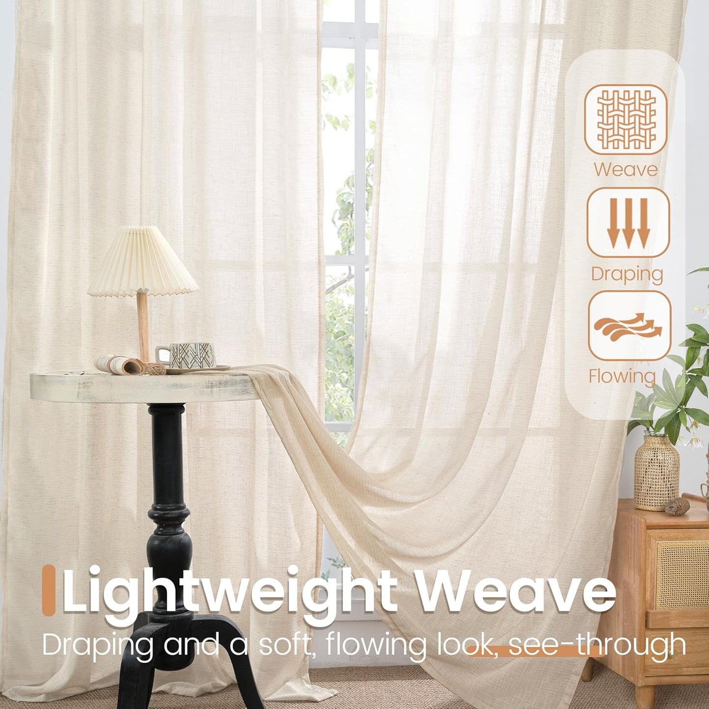 BGment Oatmeal Linen Curtains 40 Inch Length for Short Kitchen Window - Semi Sheer Small Drapes Textured Light Filtering with Rod Pocket for Cafe Bathroom Lightweight, 2 Panels Set, 42 X 40 Inch