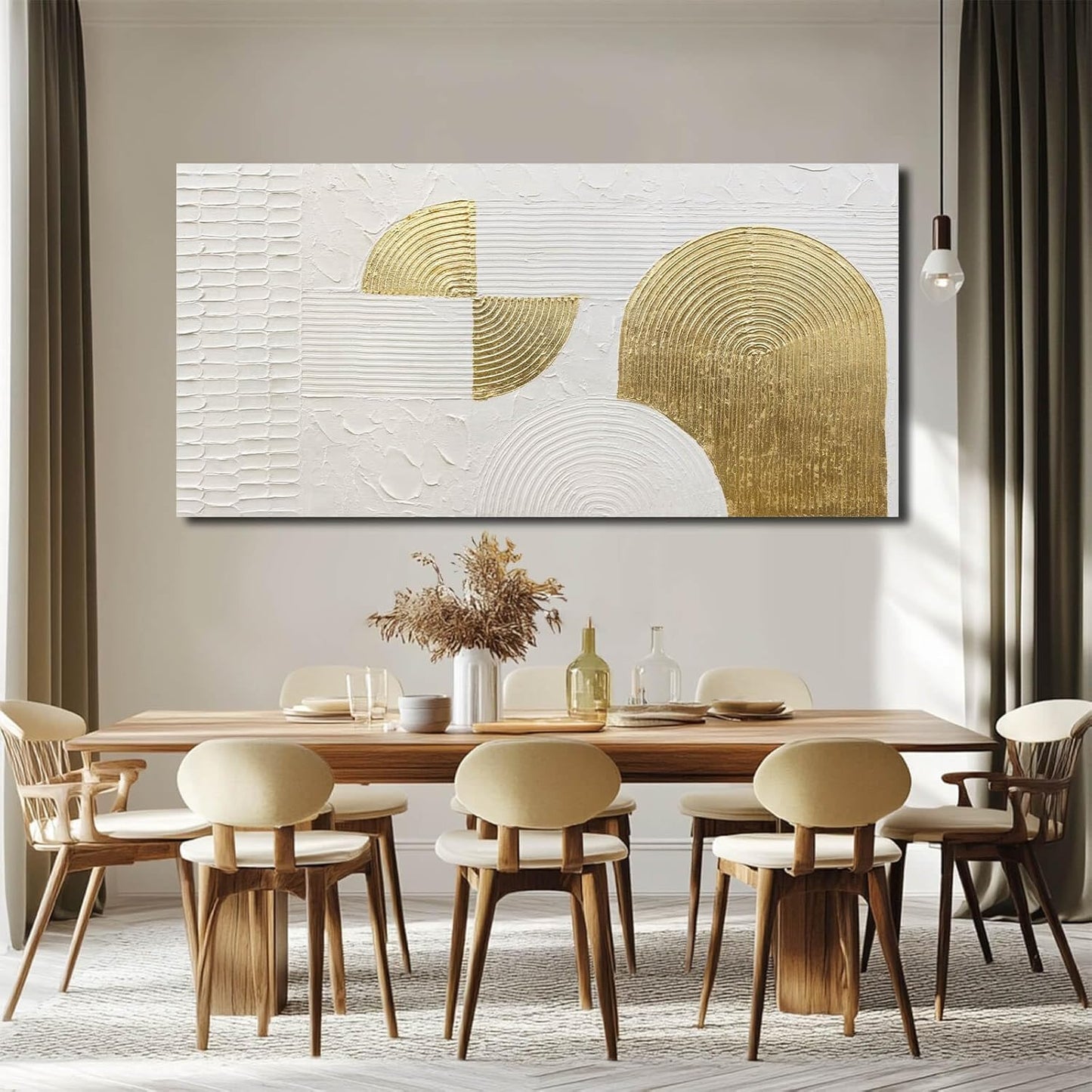 VAYIMDH Geometric Canvas Wall Paintings White and Gold Wall Art Contemporary Wall Decor 29"x58" Large Canvas Wall Art for Living Room Kitchen Artwork