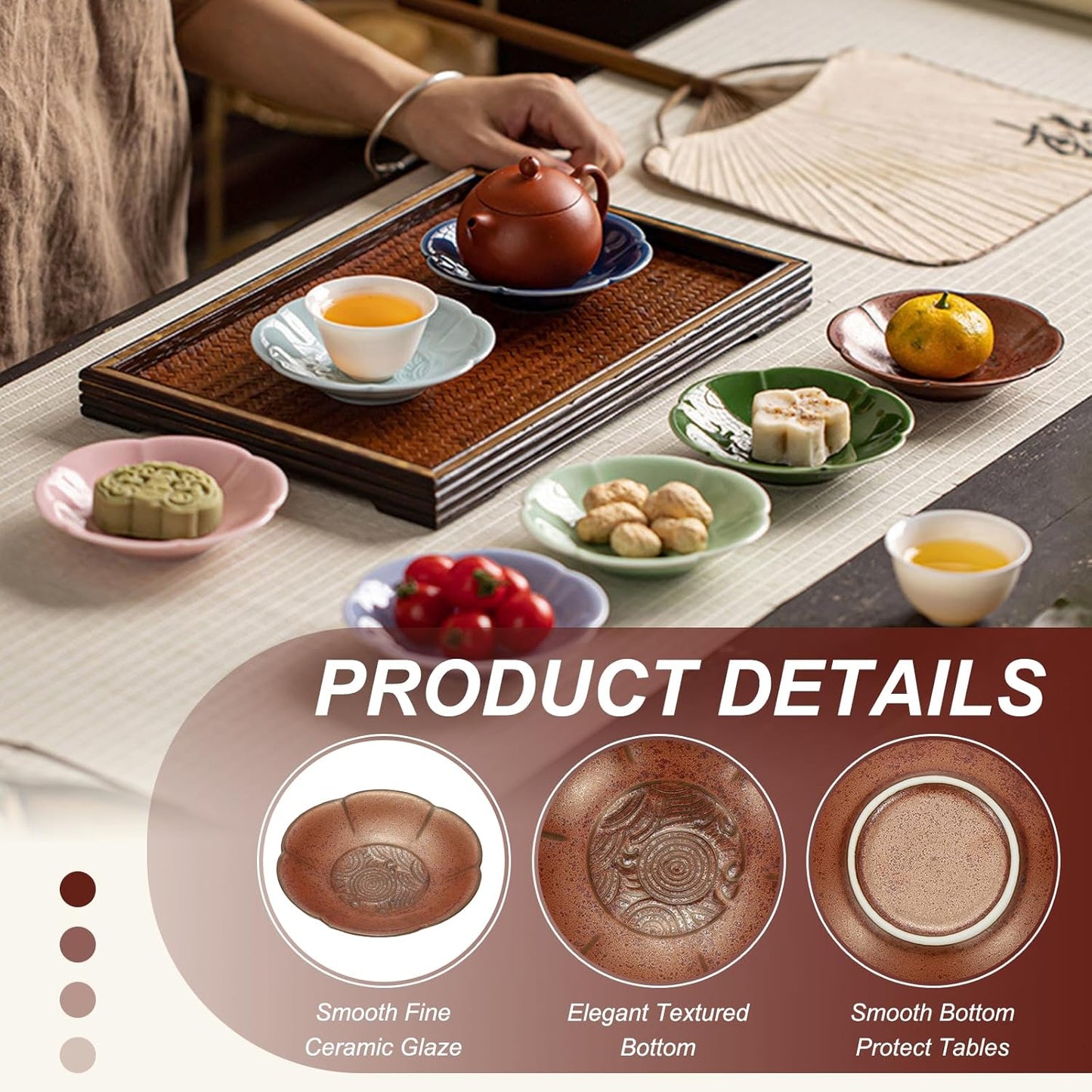 uxcell Porcelain Serving Dish, 4.25 Inch Small Ceramic Candy Plate with Water Pattern Petal Shape Decorative Bowl for Wedding Party Household Living Room Candy Snack Plate, Brown