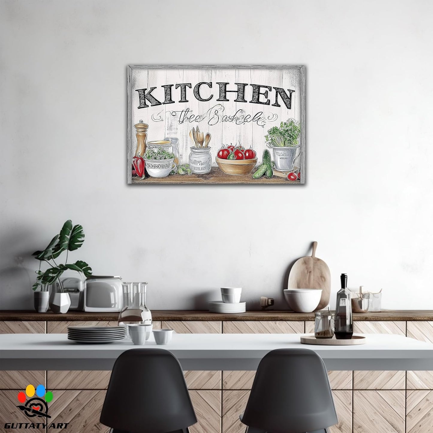 GUTTATY Kitchen Pictures Wall Decor, Farmhouse Wall Art Decor Various Vegetables and Spoon Painting for Dinning Room Restaurant Decor, Mother's Day Gift for Grandma Mom Hanging Artwork 24×36 Inch