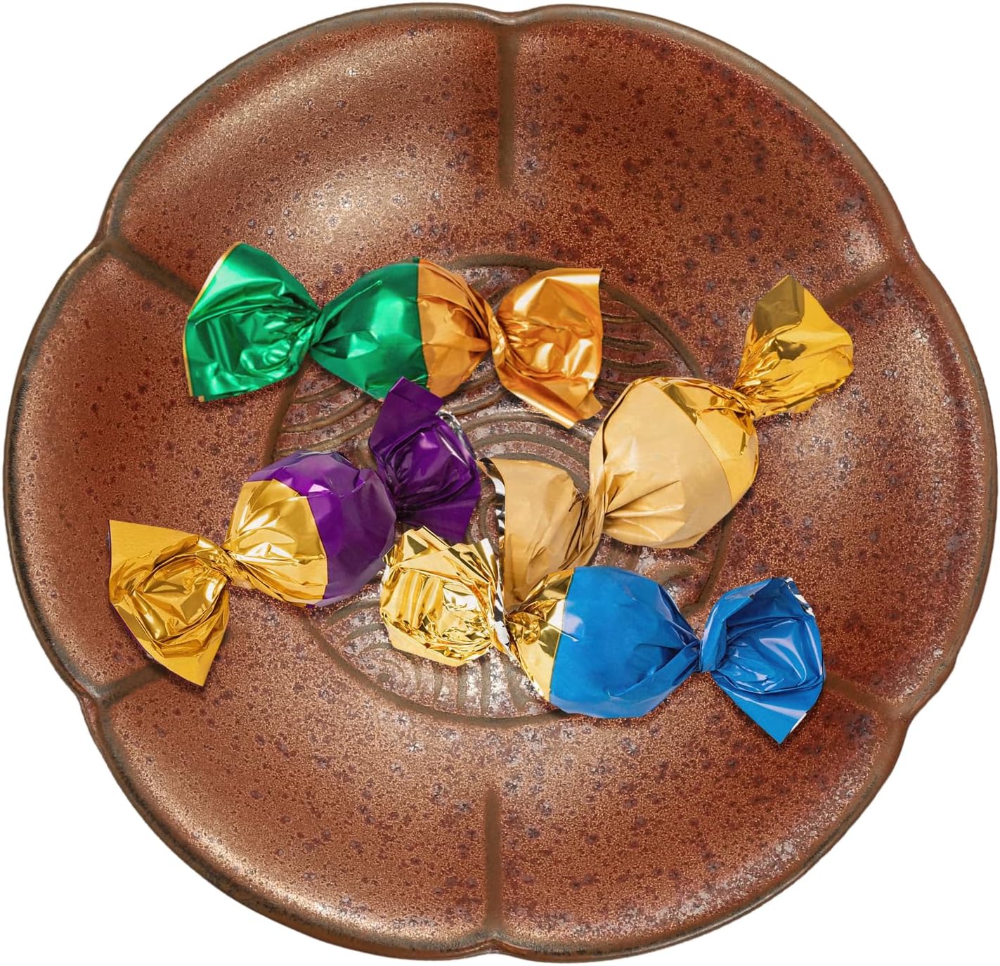 uxcell Porcelain Serving Dish, 4.25 Inch Small Ceramic Candy Plate with Water Pattern Petal Shape Decorative Bowl for Wedding Party Household Living Room Candy Snack Plate, Brown