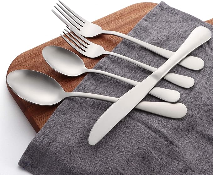 LIANYU 20 Piece Silverware Set, Matte Silverware Flatware Set for 4, Stainless Steel Cutlery Tableware Set, Kitchen Utensils for Home Restaurant Party, Satin Finish, Dishwasher Safe
