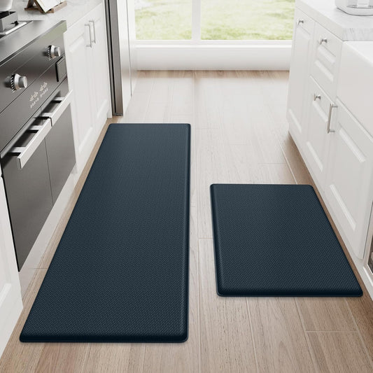StepRite Kitchen Mats, 2PCS Kitchen Rugs, Cushioned Anti Fatigue Kitchen Mats for Floor, Non-Slip Standing Desk Mat, Waterproof Kitchen Rug Set for Floor, Office, 17.3"x30"+17.3"x47", Dark Charcoal