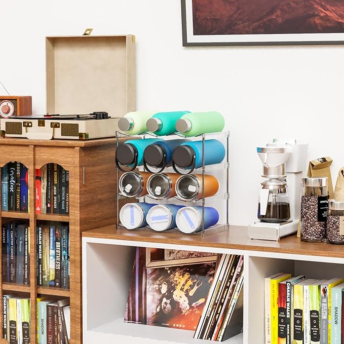 Yieach Stackable Water Bottle Organizer for Stanley,Yeti 40 oz and Others Tumbler Organizer,2 Tier Waterbottle Storage Rack,Clear Acrylic Cup Organizers for Kitchen Cabinets,Countertop,Pantry Shelf