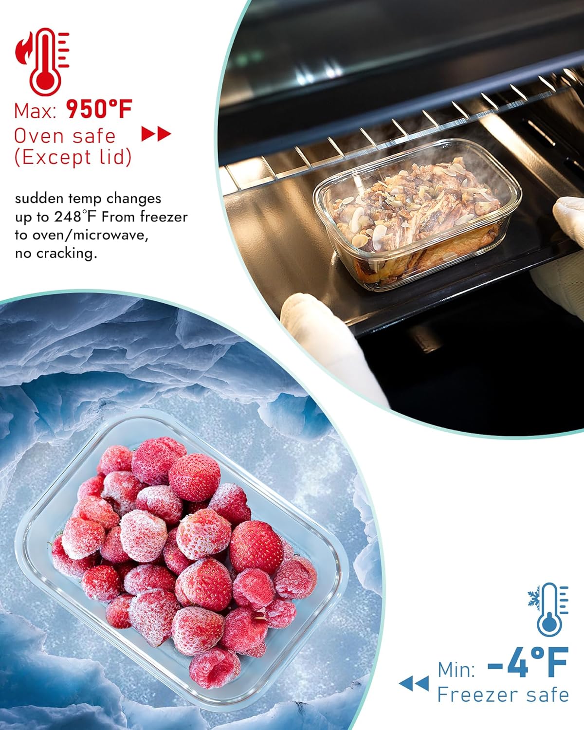 6-Piece Borosilicate Glass Food Storage Containers Set with Airtight Lids - Oven, Microwave & Freezer Safe, Leak-Proof, BPA-Free - Baking, Meal Prep & Gift Ready