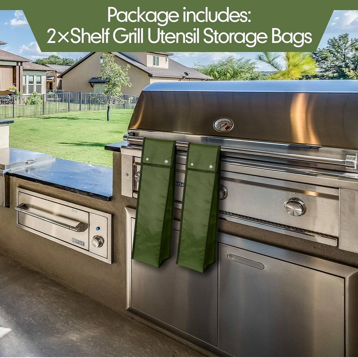 Amylove Grill Utensil Storage Bag BBQ Tool Storage Bags Barbecue Hardware Tool BBQ Utensil Holder Pouch Oxford Cloth Accessory Foldable for Camping Hiking(2 Pcs,Army Green)