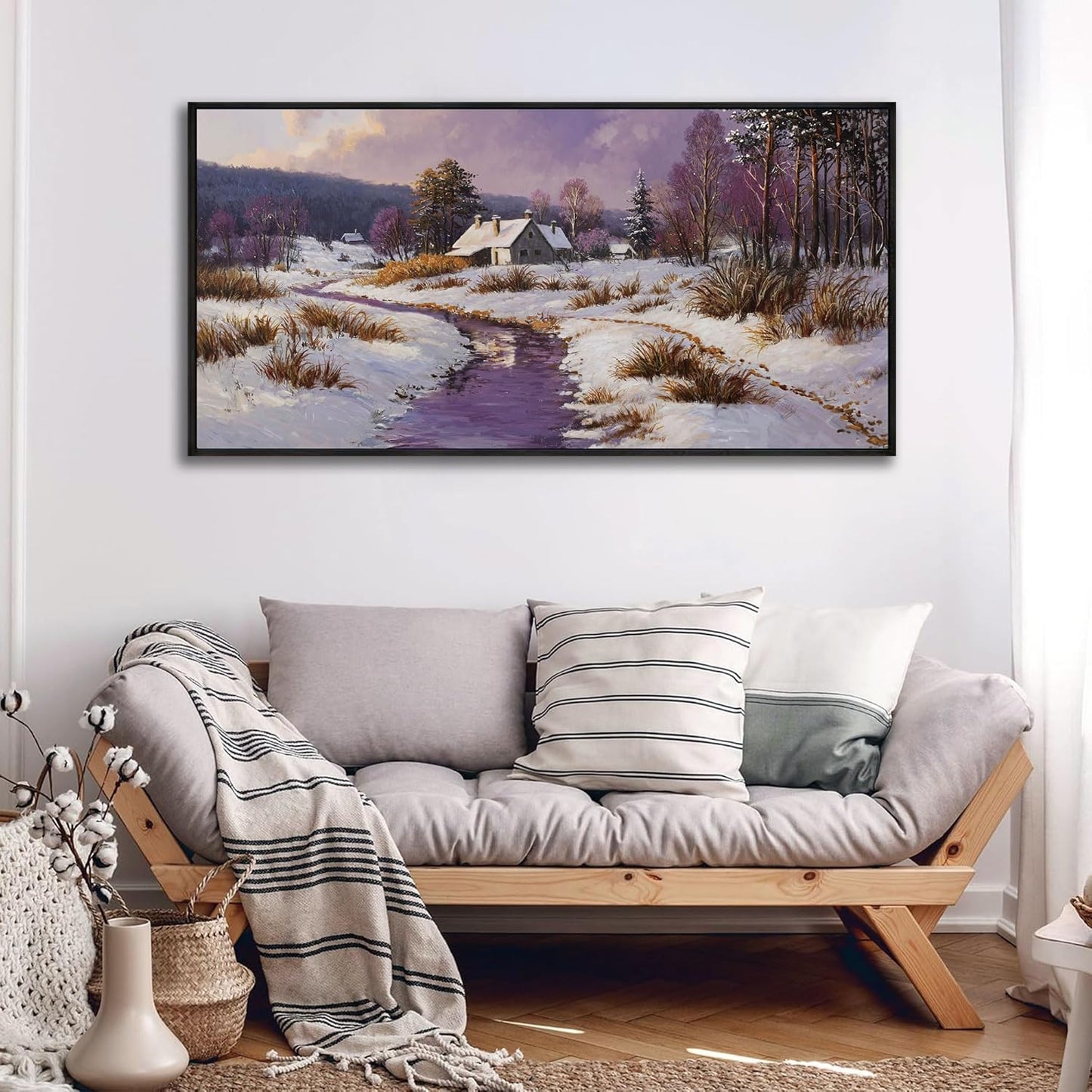 yiijeah Canvas Wall Art - Living Room Wall Decor Purple Snowy Country Paintings Framed Wall Pictures Artowrk for Walls Bedroom Nature Rustic Landscape for Office Home Decor
