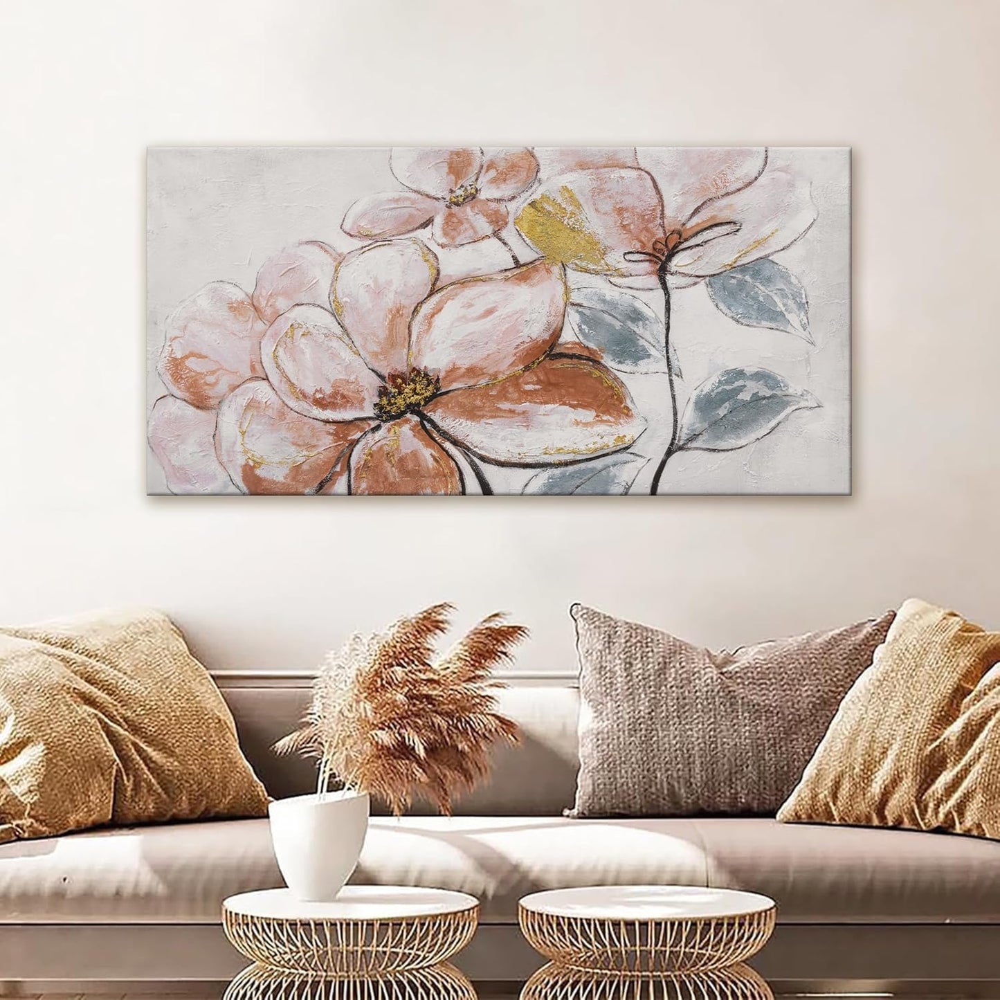 YISXINOAG Canvas Art Wall Decor Print Paintings Brown Pink Flower White Wall Art Prints Decor Ready To Hang For Bathroom Bedroom And Office Kitchen Home Wall Decor Artwork 20"×40"