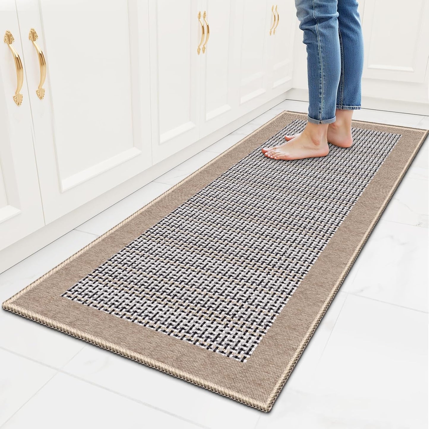 StepRite Kitchen Rugs, Kitchen Mats for Floor, 47"x20" Non-Slip Machine-Washable Kitchen Throw Rug, Absorbent Kitchen Runner Rugs Office, Kitchen Sink Standing Desk Mat, Kitchen Decor Carpet, Khaki
