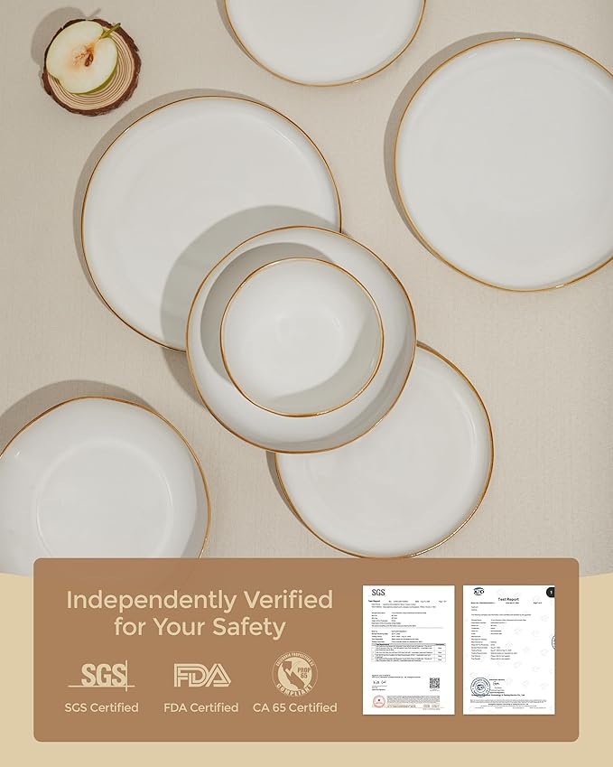 18 Piece White Reactive Glaze Dinnerware Set for 6, Irregular Coastal Shape Stoneware | Elegant & Minimal Design for Daily Family Dinners or Weekend Guests