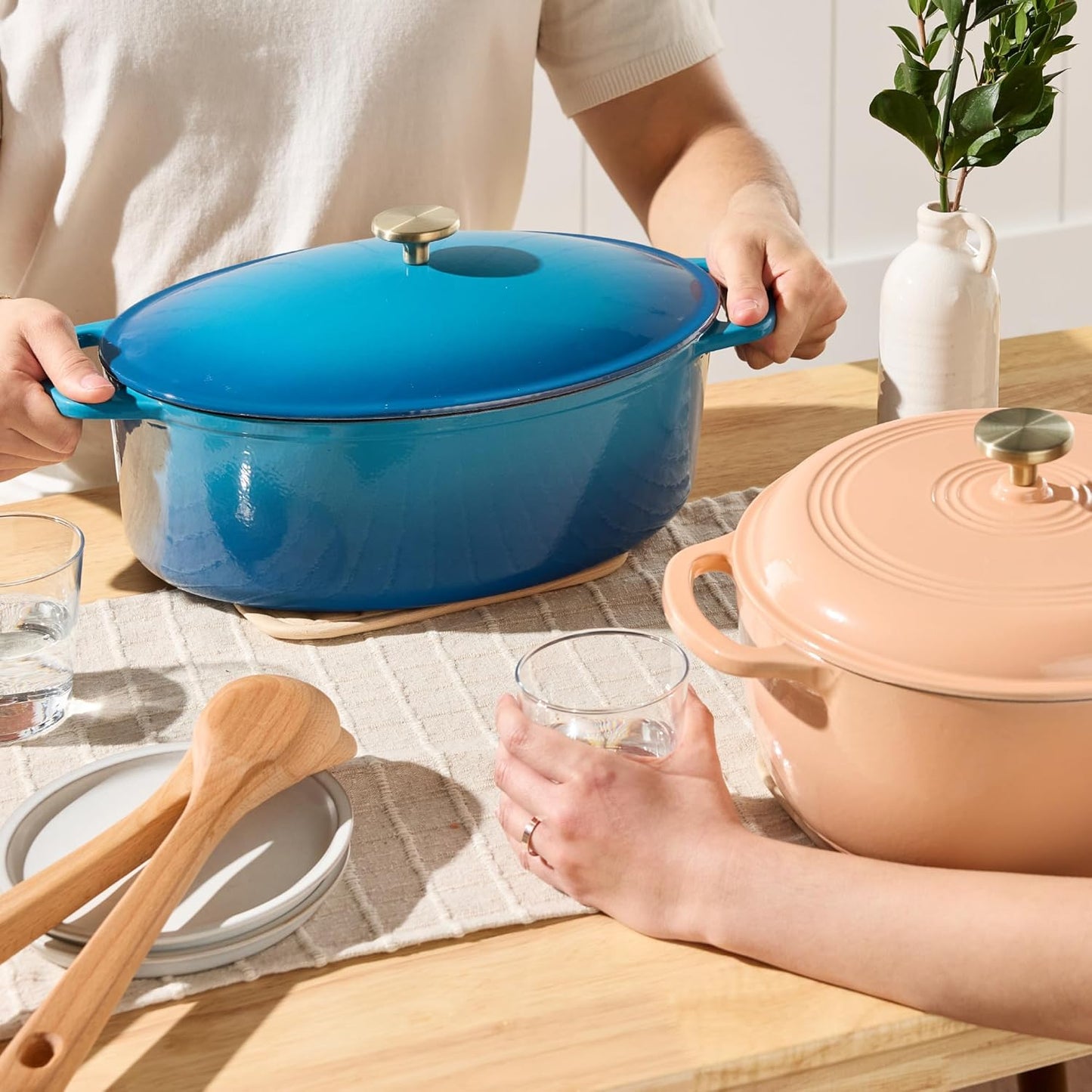 Best Choice Products Oval 7.5 Quart Enamel Cast-Iron Dutch Oven, Heavy-Duty Pre-Seasoned for Baking, Cooking w/Side Handles – Blue