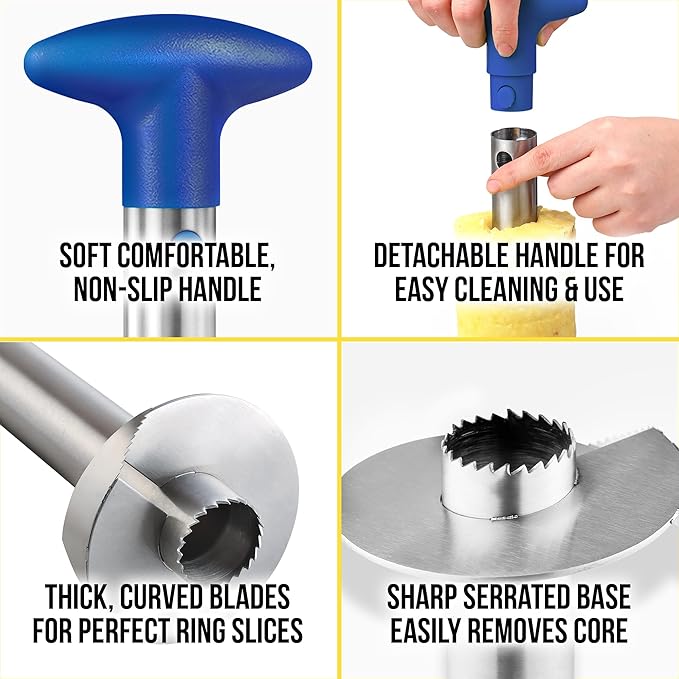 Zulay Kitchen Stainless Steel Pineapple Corer & Slicer + Eye Removal Tool – Heavy Duty Pineapple Cutter with Reinforced Blade – Effortless Pineapple Core Remover & Slicer - Royal Blue