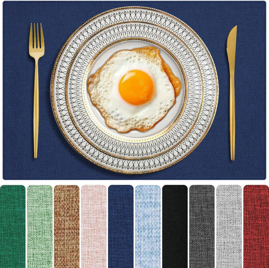 Cloth Placemats Set of 4, Cotton Linen Blend Machine Washable Double Layered Place Mats, Heat Resistant Placemats Wrinkle Free Thick Fabric Dining Table Mats for Indoors & Outdoors (Navy Blue, 4)